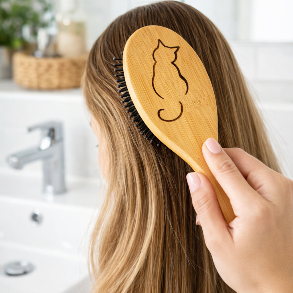 BAMBUSOVÝ kartáč na vlasy s přírodními štětinami CAT6